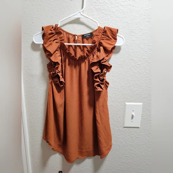 The Workshop Ruffled Brown/orange Babydoll Top - Picture 1 of 3